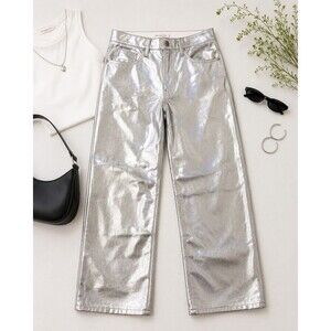 Abercrombie & Fitch 90s Relaxed High Rise Metallic Silver Faux Leather Pants 27